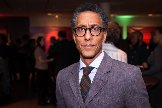Andre Royo, Reginald Bubbles Cousins HBO The Wire, attends Mavis Staples documentary premiere at DuSable Museum, Chicago 